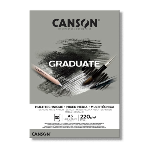 Beula Arkitec: Block 220gr Graduate Mixed Media Gris Canson A3