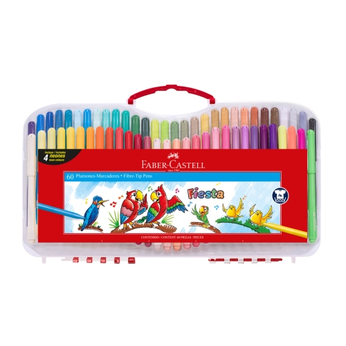 Beula Arkitec: Set x 60 Plumones - Marcadores Punta de Fibra Fiesta Faber-Castell