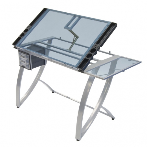Beula Arkitec: Mesa Futura Advance Craft Table Plateado / Vidrio Azul
