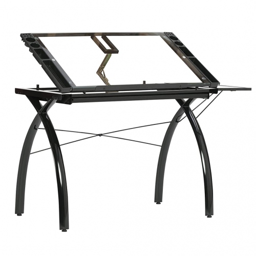 Beula Arkitec: Mesa Futura Craft And Drawing Station con Tablero Inclinable y Estante Plegable Negro / Vidrio Transparente