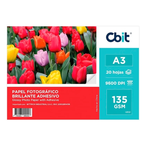 Beula Arkitec: Papel Fotográfico Autoadhesivo Cbit A3 20 hojas 135gr x Unidad