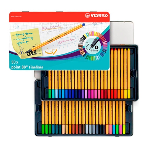 Beula Arkitec: Set Fineliner Point 88 Estuche Metal x 50 Colores