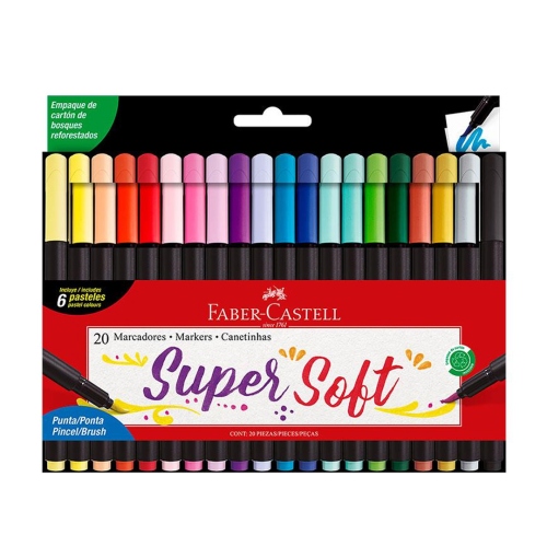 Beula Arkitec: Marcadores SuperSoft Punta Pincel Faber-Castell Set x 20