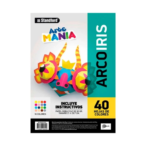 Beula Arkitec: Block de Papel Arco Iris A4 Standford 40 Hojas
